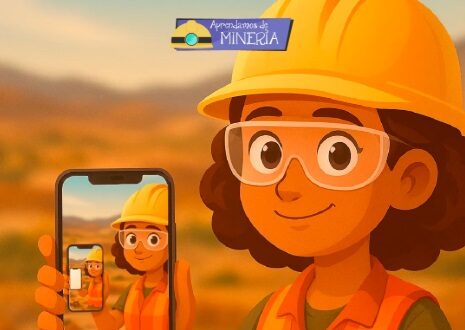 mujer minera con celular en la mano