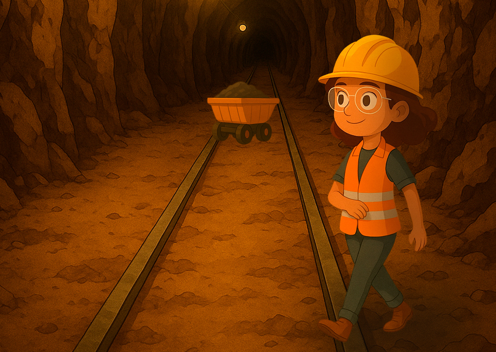 minería caminando por un socavón