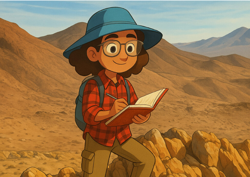 Geóloga haciendo anotaciones en su cuaderno
