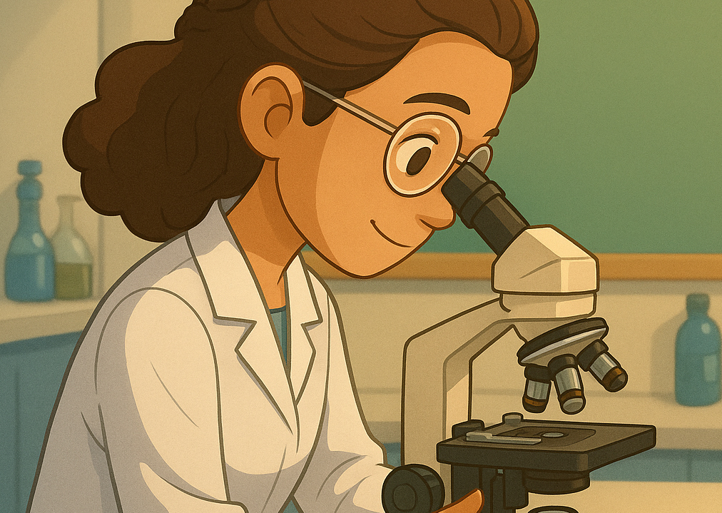 Científica mirando por un microscopio