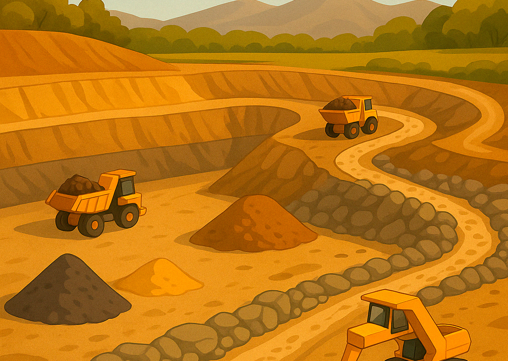 Cantera de áridos con maquinaria trabajando