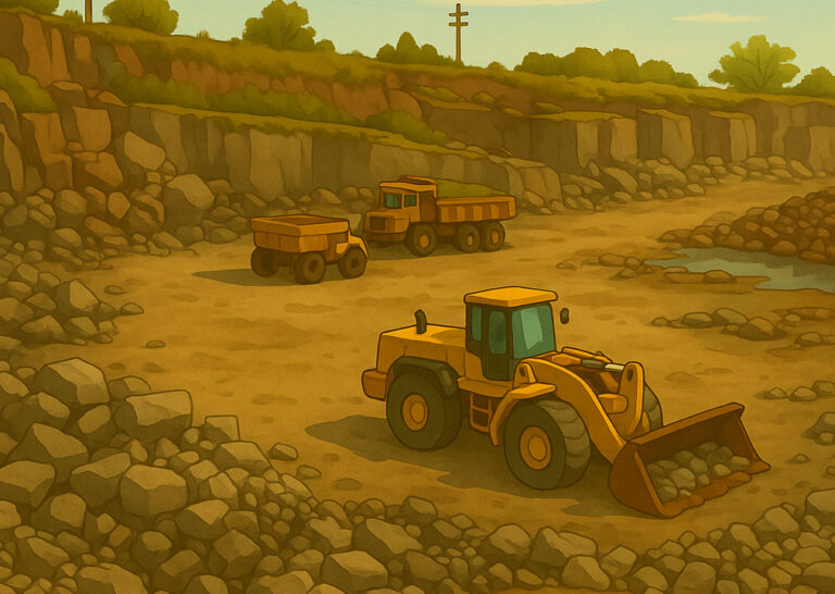 Cantera de áridos con maquinaria pesada trabajando