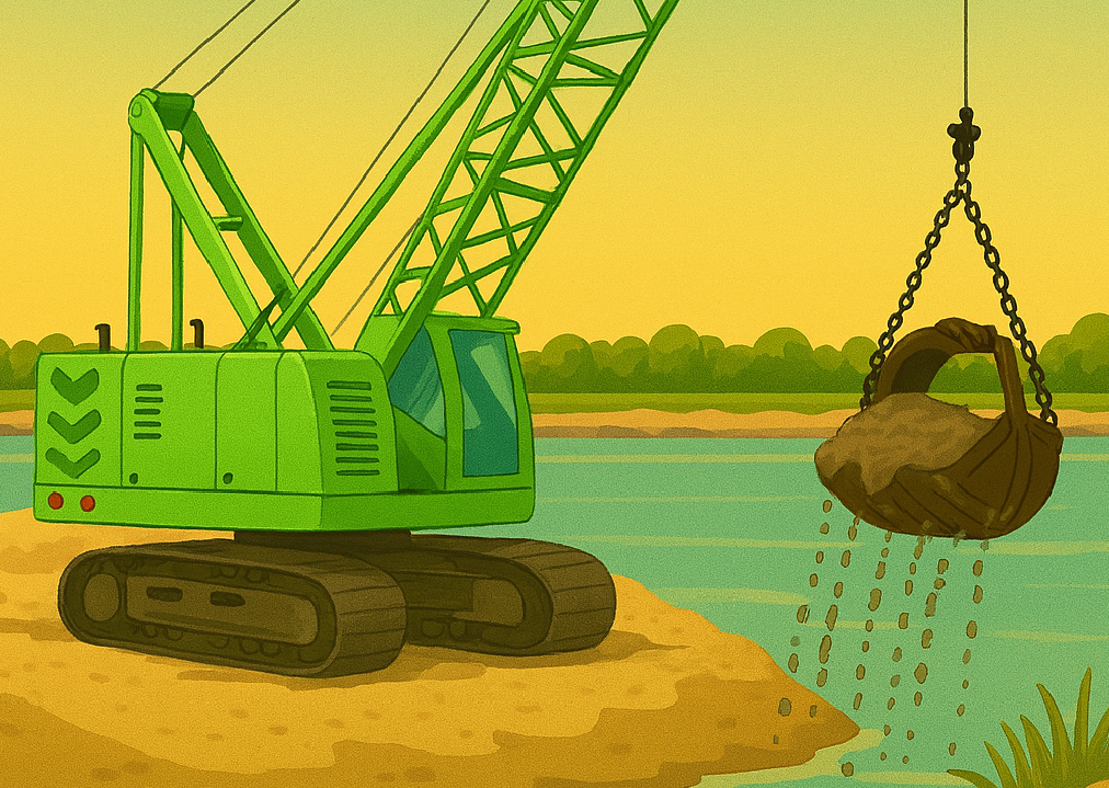 Maquinaria extrayendo arena de un río