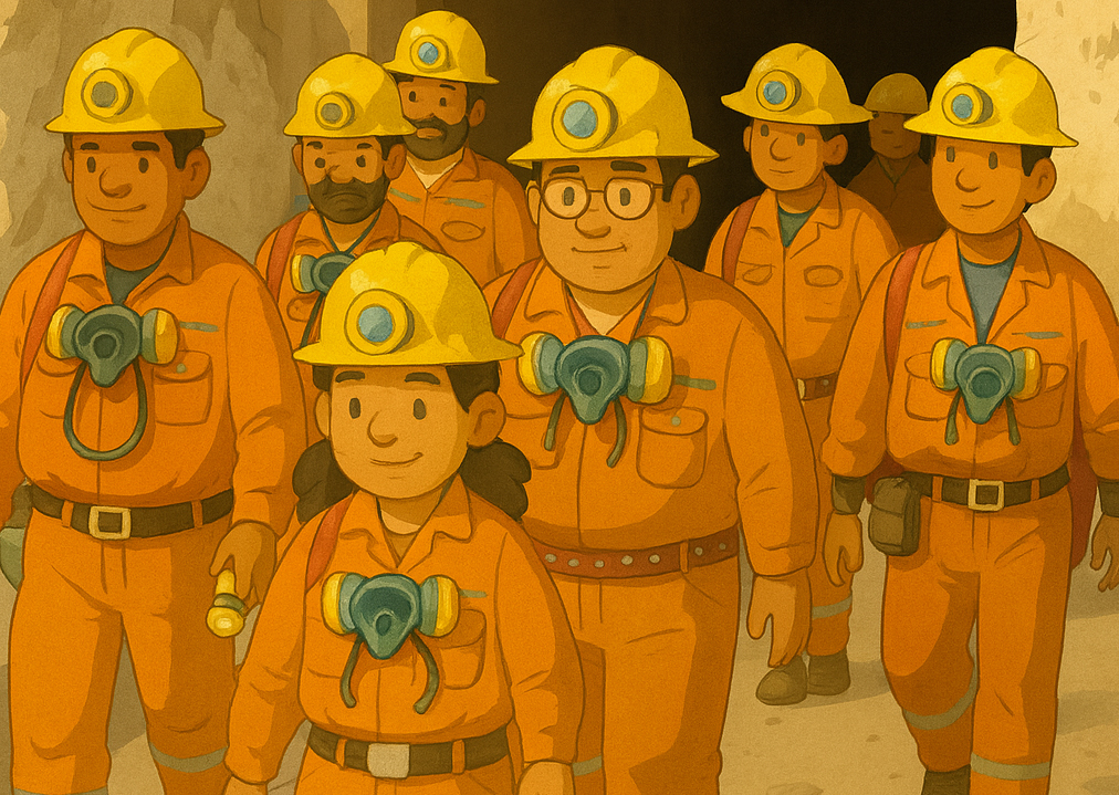 Mineros saliendo de una mina subterránea