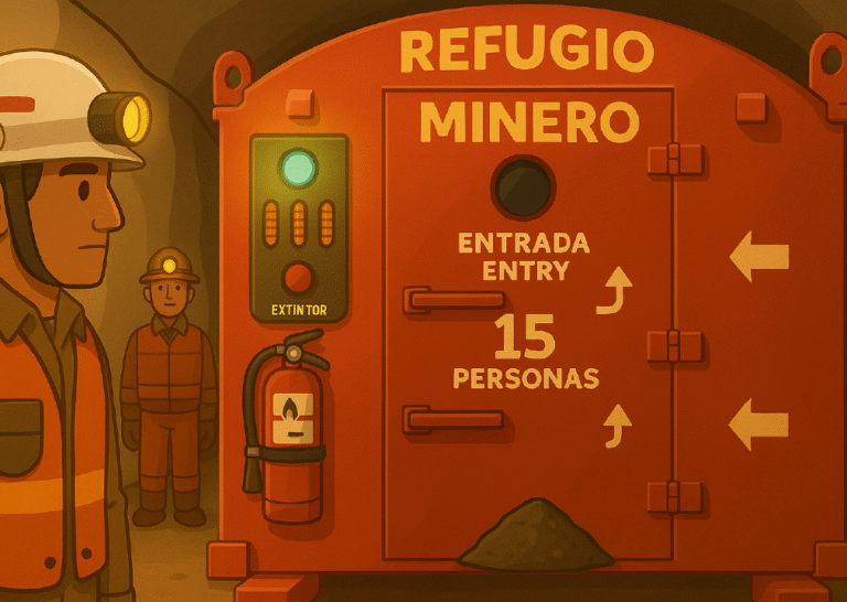 trabajador de la minería mirando un refugio minero