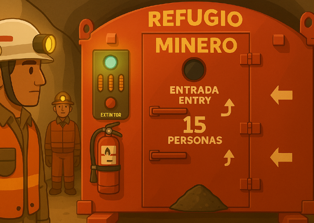 trabajador de la minería mirando un refugio minero