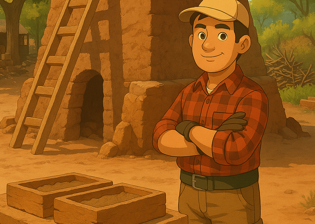 trabajador junto a horno de ladrillos